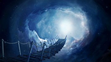 Картинка фэнтези иные+миры +иные+времена другой мир измерение реальность параллельный облака лестница путь свет тьма