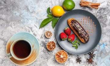 Картинка еда пирожные +кексы +печенье лайм лимон корица клубника пирожное заварное кофе