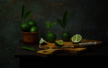 Картинка еда цитрусы лаймы нож