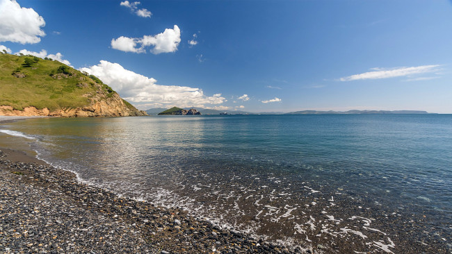 Обои картинки фото природа, побережье, море, берег, галька, небо