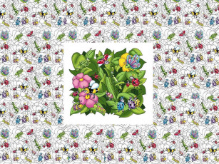 Картинка рисованные животные сказочные мифические бабочка кузнечик пчела божья коровка