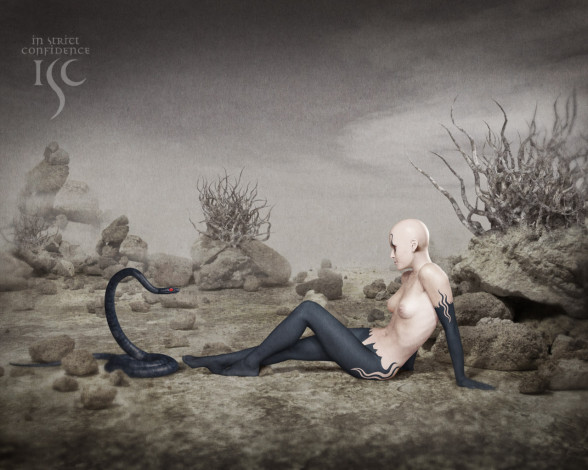 Обои картинки фото бренды, isc, змея, человек, камни, пустыня