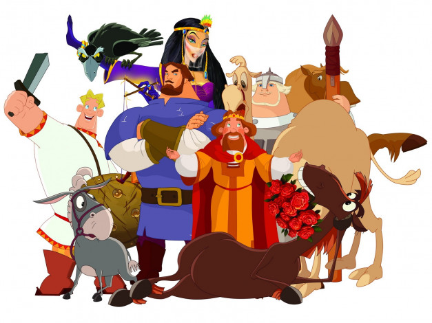 Обои картинки фото три, богатыря, шамаханская, царица, мультфильмы