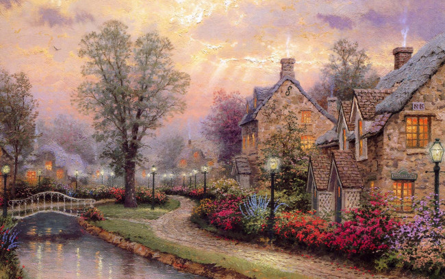 Обои картинки фото thomas, kinkade, рисованные, пейзаж