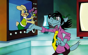 обоя ну,  погоди, мультфильмы, волк, заяц