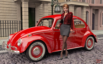 Картинка автомобили 3d+car&girl улица автомобиль фон взгляд девушка