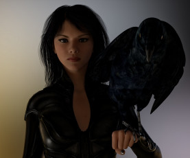 Картинка 3д+графика люди+ people фон ворон девушка взгляд