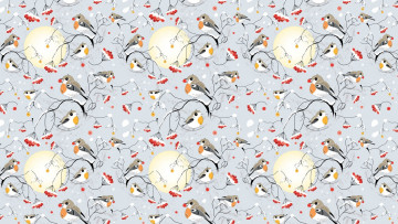 Картинка векторная+графика животные+ animals рябина снег снегири зима