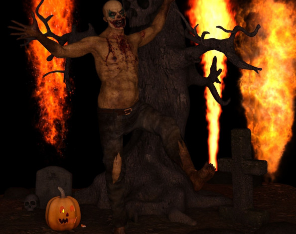 Обои картинки фото 3д графика, праздники , holidays, череп, тыква, зомби