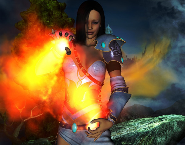 Обои картинки фото 3д графика, фантазия , fantasy, фон, взгляд, девушка, магия