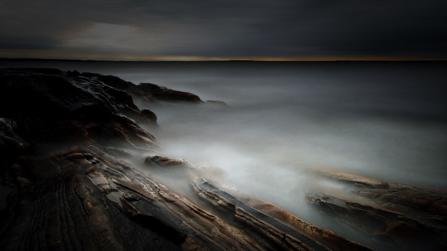 Обои картинки фото природа, побережье, озеро, туман, камни