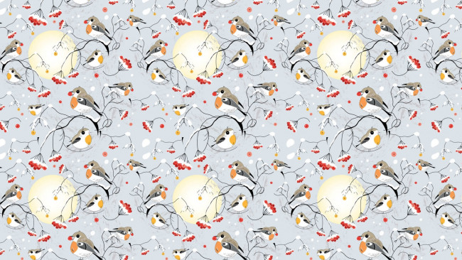 Обои картинки фото векторная графика, животные , animals, рябина, снег, снегири, зима