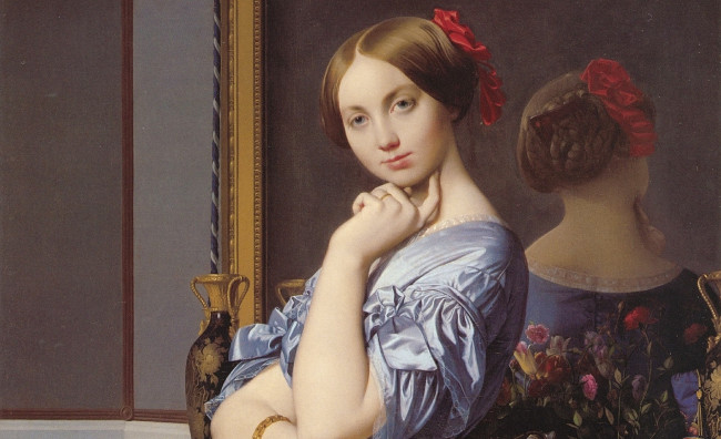 Обои картинки фото рисованное, живопись, девушка, интерьер, фон, взгляд