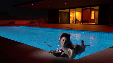 Картинка 3д+графика люди+ people девушка взгляд фон бассейн