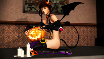 Картинка 3д+графика праздники+ holidays девушка взгляд фон тыква