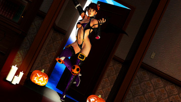 Картинка 3д+графика праздники+ holidays девушка взгляд фон тыква