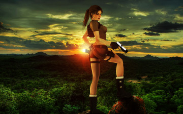 Картинка 3д+графика амазонки+ amazon девушка фон пистолет природа