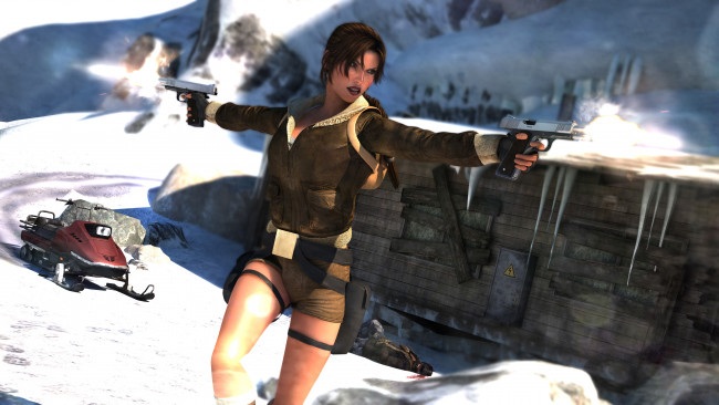Обои картинки фото 3д графика, амазонки , amazon, фон, девушка, пистолет, снегоход