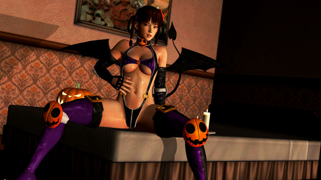 Обои картинки фото 3д графика, праздники , holidays, девушка, взгляд, фон, тыква