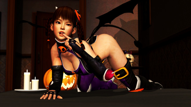 Обои картинки фото 3д графика, праздники , holidays, девушка, взгляд, фон, тыква