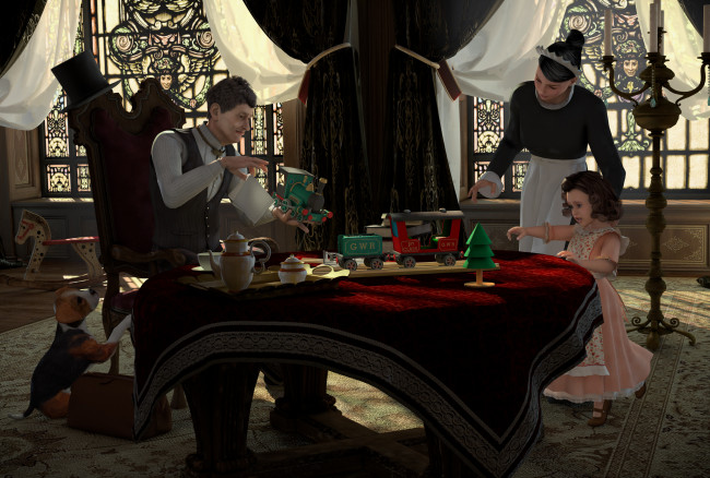 Обои картинки фото 3д графика, люди , people, отец, мать, дочь