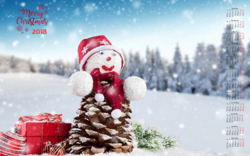 Картинка календари праздники +салюты 2018 снеговик снег шишка
