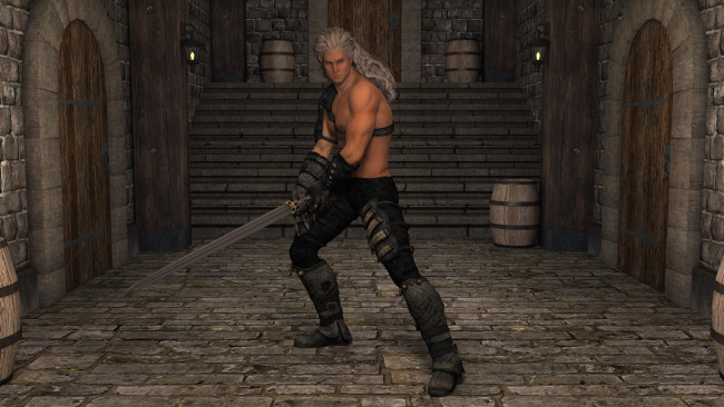 Обои картинки фото 3д графика, фантазия , fantasy, мужчина, взгляд, оружие, фон