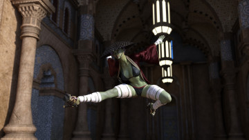 Картинка 3д+графика _science+fiction фолн девушка шляпа прыжок