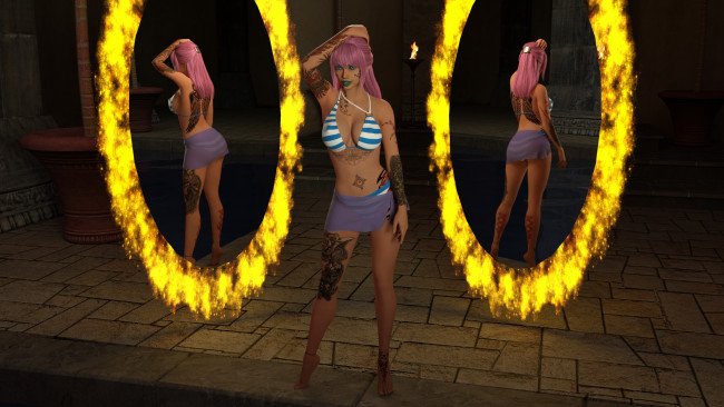 Обои картинки фото 3д графика, фантазия , fantasy, взгляд, фон, девушка, тату, зеркало