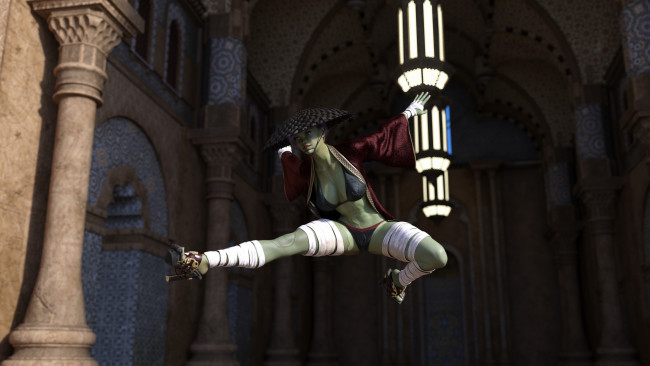 Обои картинки фото 3д графика, _science fiction, фолн, девушка, шляпа, прыжок