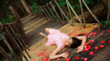 Картинка девушки -+брюнетки +шатенки мост лепестки cristina