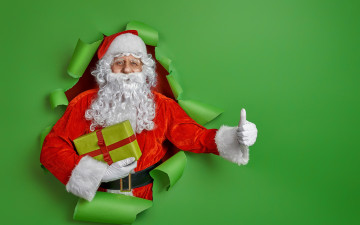 обоя праздничные, дед мороз,  санта клаус, санта, подарок, жест