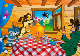 обоя мультфильмы, трое из простоквашино, трое, из, простоквашино, мультфильм, ссср, шарик, кот, матроскин, печкин, галчонок