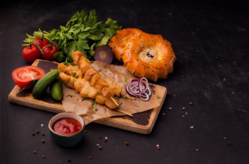 Картинка еда шашлык +барбекю помидоры соус петрушка огурец