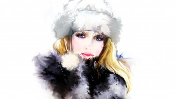 Картинка рисованное люди девушка лицо шапка воротник мех