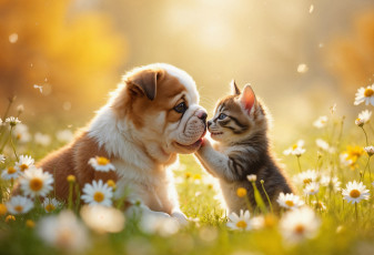 Картинка 3д+графика животные+ animals друзья кот кошка собака