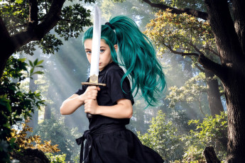 Картинка 3д+графика люди+ people девушка меч наряд лес