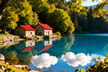 Картинка разное компьютерный+дизайн дома лес озеро облака