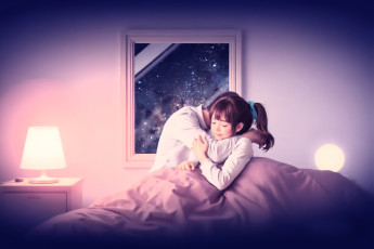 Картинка разное компьютерный+дизайн мужчина девочка одеяло кровать окно торшер