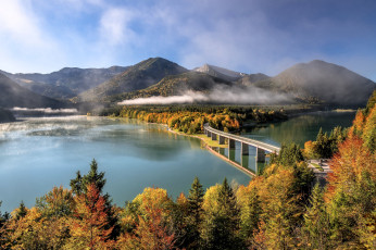 Картинка природа реки озера горы лес осень река мост облака