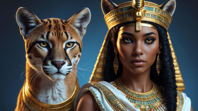 Обои картинки фото 3д графика, люди и животные , people and animals, египтянка, тигрица