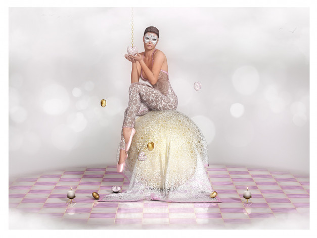 Обои картинки фото 3д, графика, people, люди, девушка, маска, сердечки