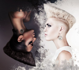 Картинка девушки -unsort+ креатив блондинка брюнетка причёска серьги перевёртыш