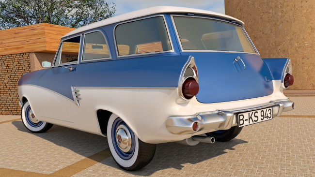 Обои картинки фото автомобили, 3д, taunus, ford, 1957, p2, 17m