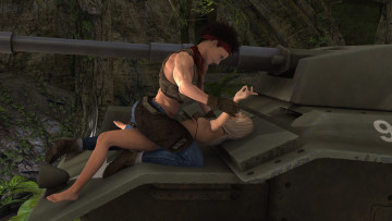 обоя 3д графика, фантазия , fantasy, взгляд, девушки, драка, фон