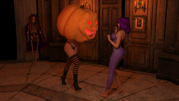 Картинка 3д+графика праздники+ holidays девушка тыква