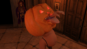 обоя 3д графика, праздники , holidays, девушка, тыква