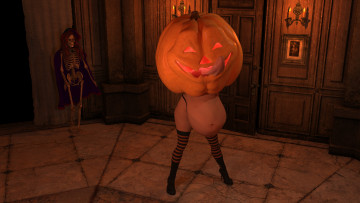 Картинка 3д+графика праздники+ holidays скелет тыква