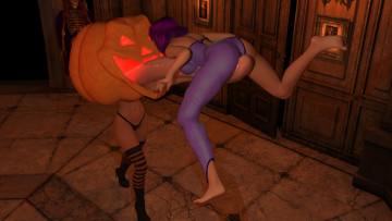 Картинка 3д+графика праздники+ holidays тыква девушка