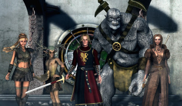 Картинка 3д+графика фантазия+ fantasy девушка эльфы парень оружие фон взгляд